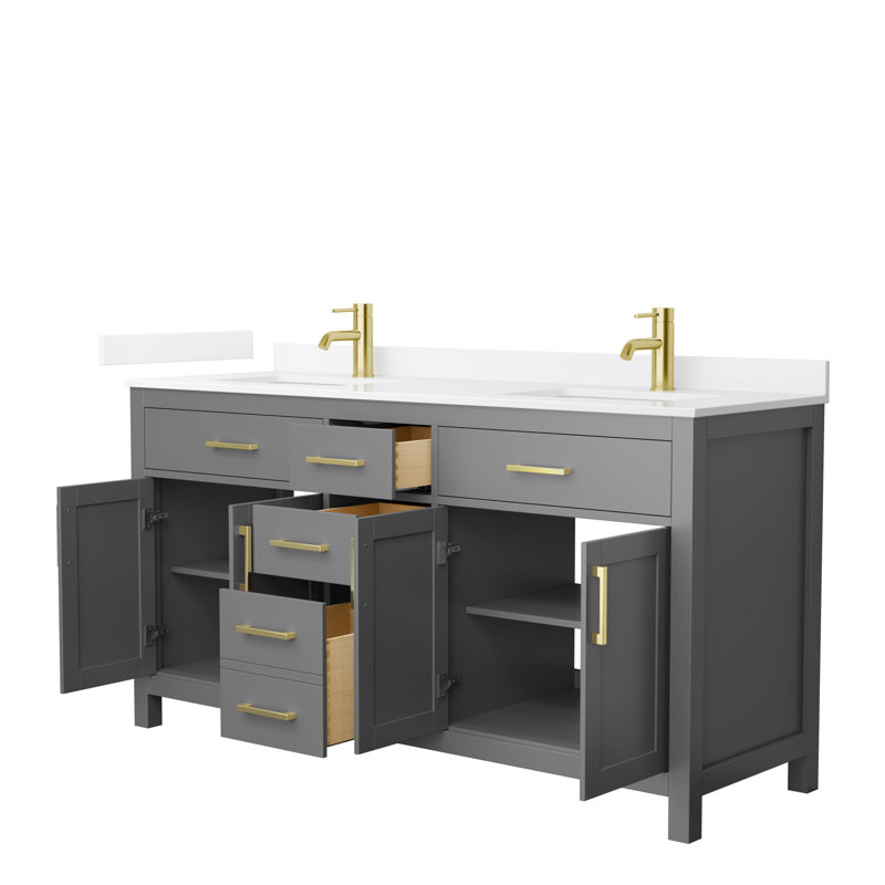 Beckett 66" Dark Gray Freestanding Double Vanity with White Quartz Top