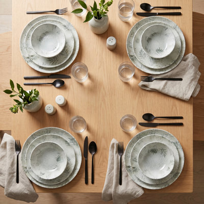 Evergreen Craquelure Anthracite Porcelain Dinnerware Set (12-Piece Service for 4)