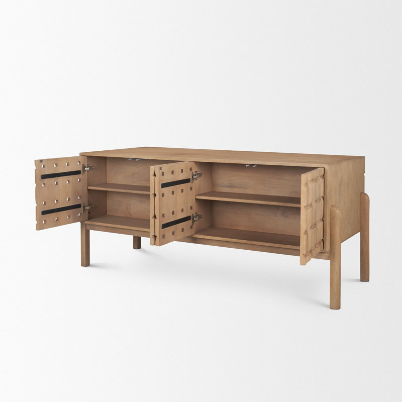 Trellyn Light Brown Solid Wood Carved Woven Desk