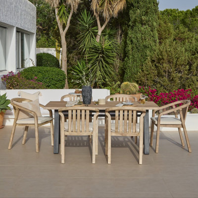 6 - Person Acacia Patio Dining Set with Rectangular Table , Cushions Included