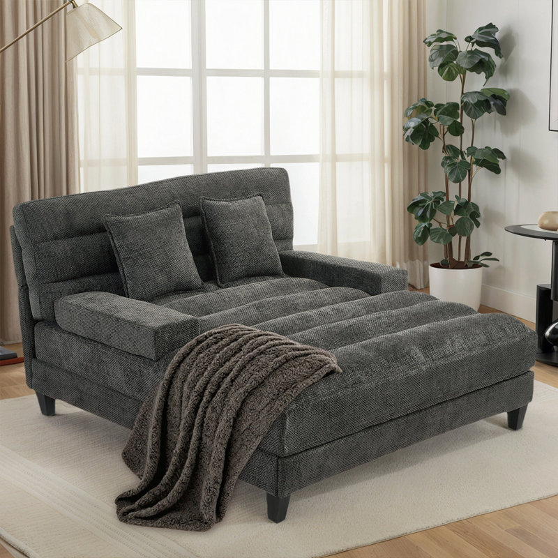 Luxury 57.1” Sofa Bed Chaise Lounge With Smart LED Lighting, Plush Chenille Fabric, And Adjustable Reclining Design