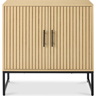 2-Door Slatted Storage Cabinet, Accent Furniture W/ Non-Scratch Foot Pads