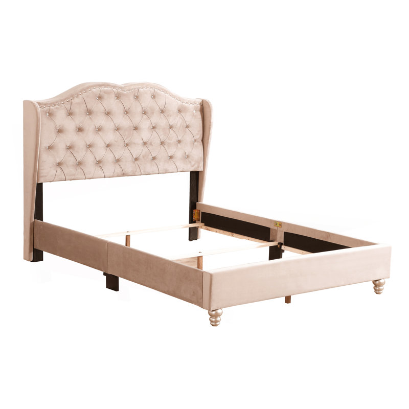Lit tapissier double Elegant, Beige, Lit double