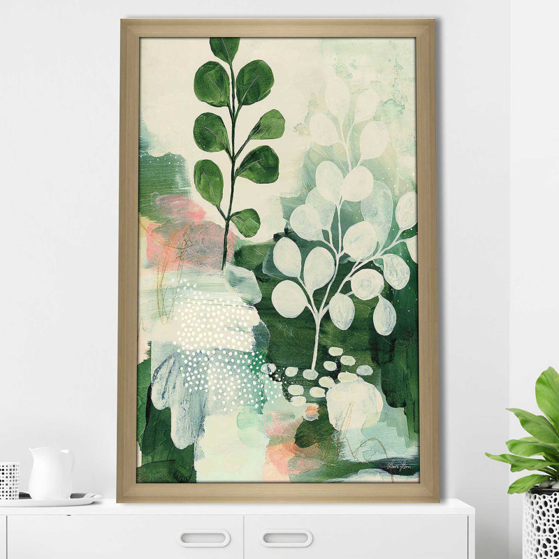 «Nature Story IV» par Laura Horn - Peinture, H 49,5 po x l 33,5 po x P 1 po, Encadrement champagne