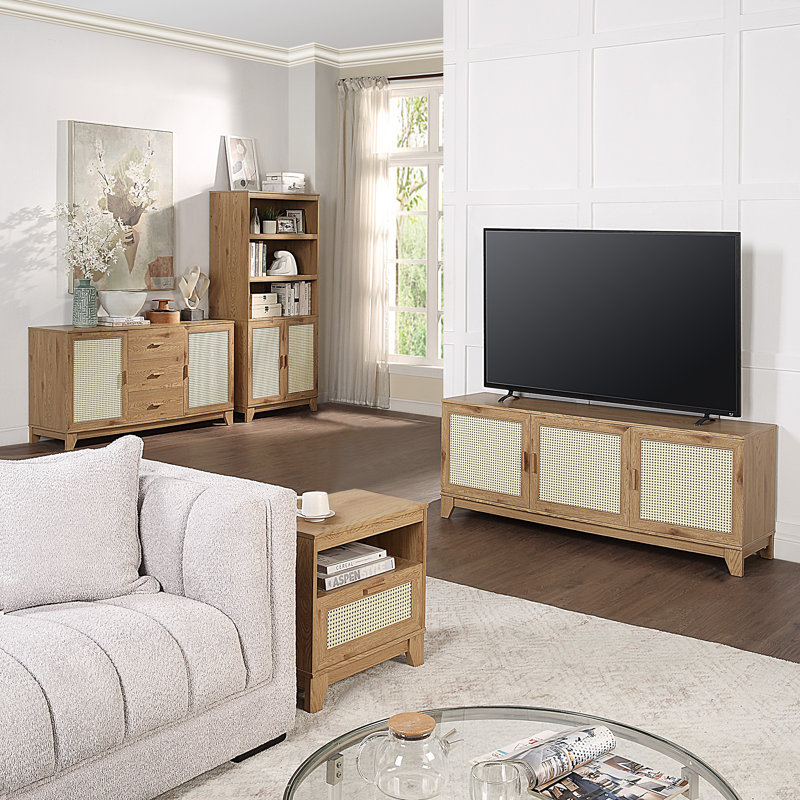 Sheridan Natural Cane and Wood Nightstand Set with Drawer