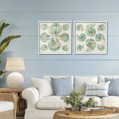 Saltwashed Seashells Pattern 2pc Framed Giclee Set, design by June Erica Vess