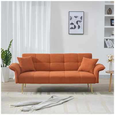 Canapé-lit convertible en polaire de 70 pouces avec dossier et accoudoirs réglables, futon en velours orange pour le salon et la chambre à coucher