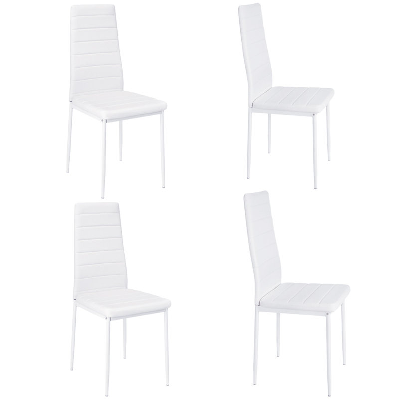 Etzel Set of 4 Modern Faux Leather Armless High Back Dining Chairs, White, 4