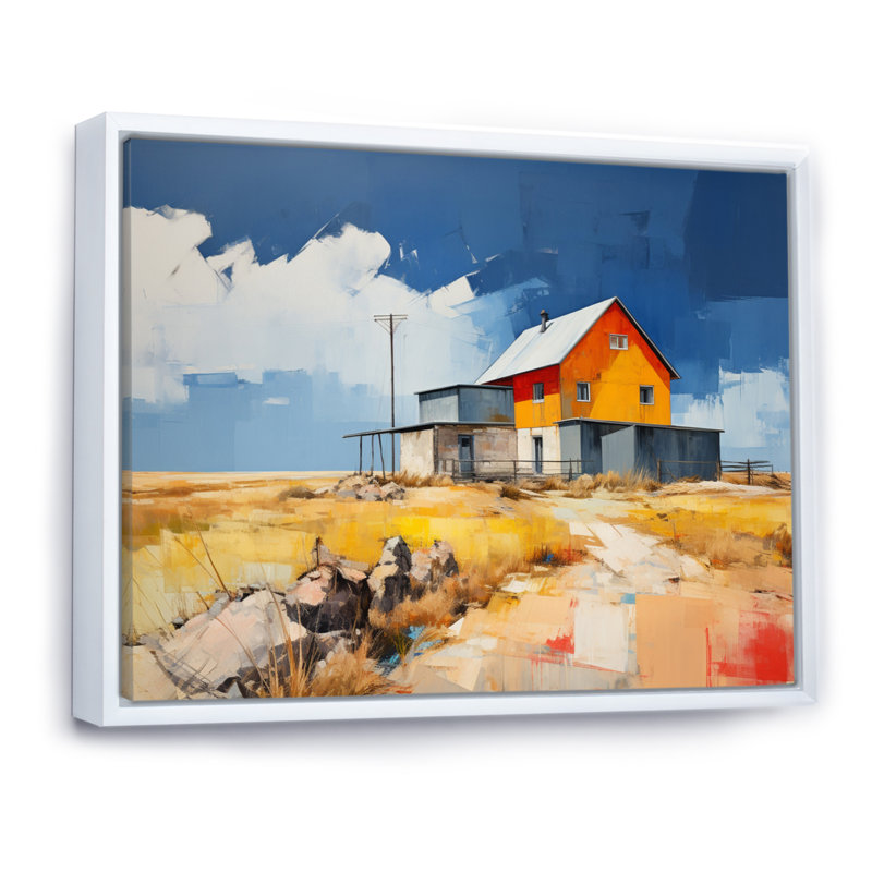 Mariele " Farmhouse Farmstead Abstraction II ", H 16 po x l 32 po, Cadre flottant blanc