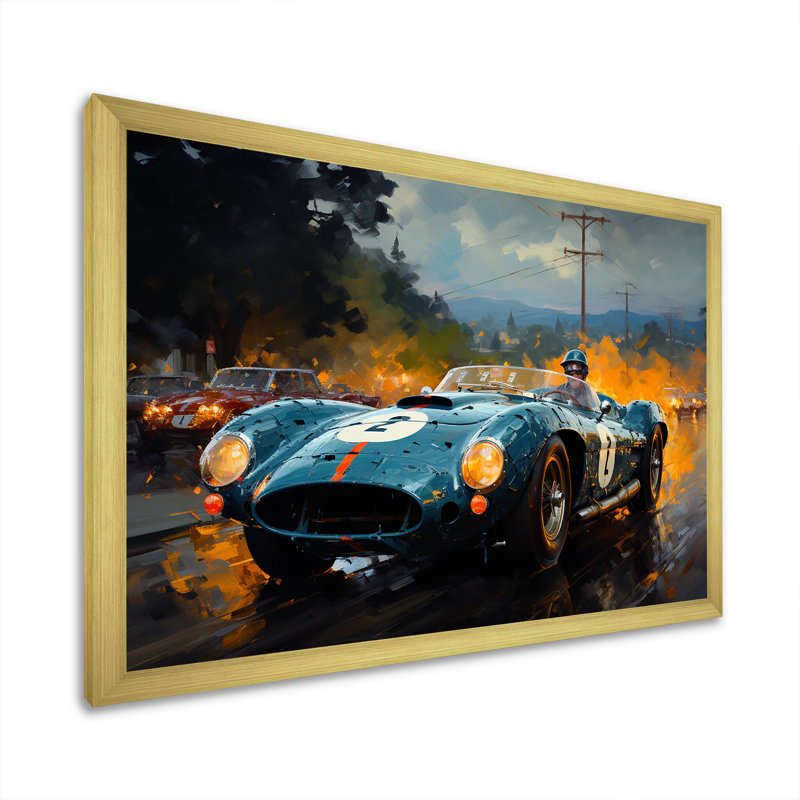 Jaune et noir, Grand Prix, voiture de course II - art mural, Cadre doré à coins fermés, H 12 po x l 20 po x P 1 po