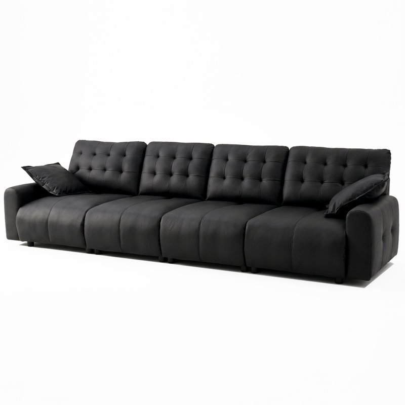 Oversized Sectional Couches for Living Room FSC Certified Pu Leather Cloud Couch Sleeper Sofa Adjustable Back Chaise Detachable Armrest Cushion (Black, 158"- 4 Seat)