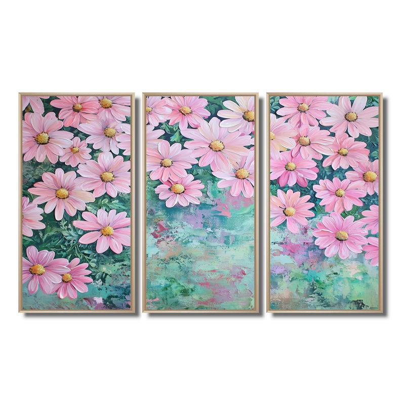 «Spring Pink Daisy Symphony II - Daisies», ensemble de reproduction d'art mural, H 28 po x l 36 po, Naturel