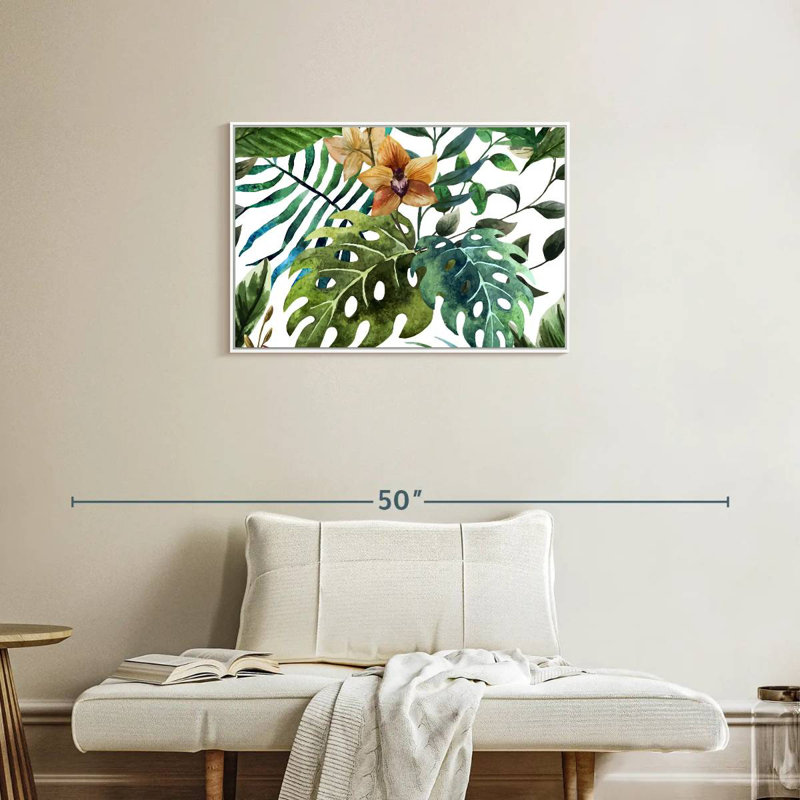 Feuilles de Monstera sauvages, Cadre flottant blanc, 31 po x 21 po