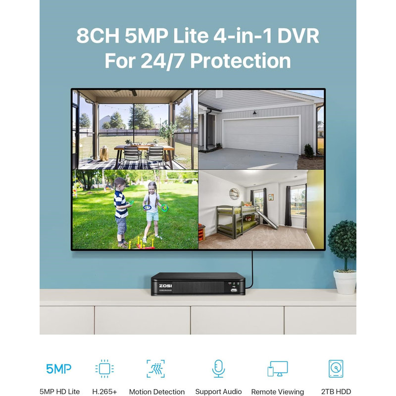Système de caméra de sécurité 8CH DVR avec 1 To HDD Caméra d'extérieur 1 080P Capteur de mouvement à distance