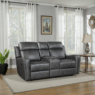 Ikher 72" Modern & Contemporary Loveseat - Polished Microfiber Recliner with Center Console Storage, Cup Holders, Nailhead Trim, and Comfortable High-Density Foam Seats.