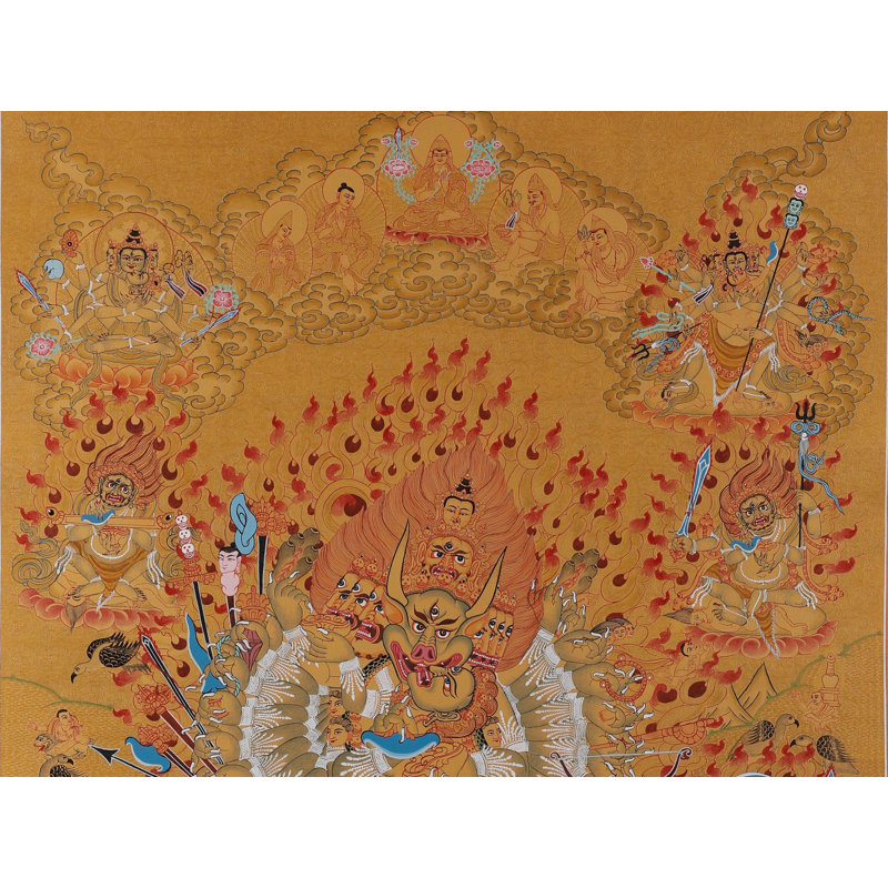«Green Tara — Swift Liberator» peint à la main Thangka | Toile de coton H 27,2 po x l 19,3 po rehaussée de feuilles d'or pur 24 carats