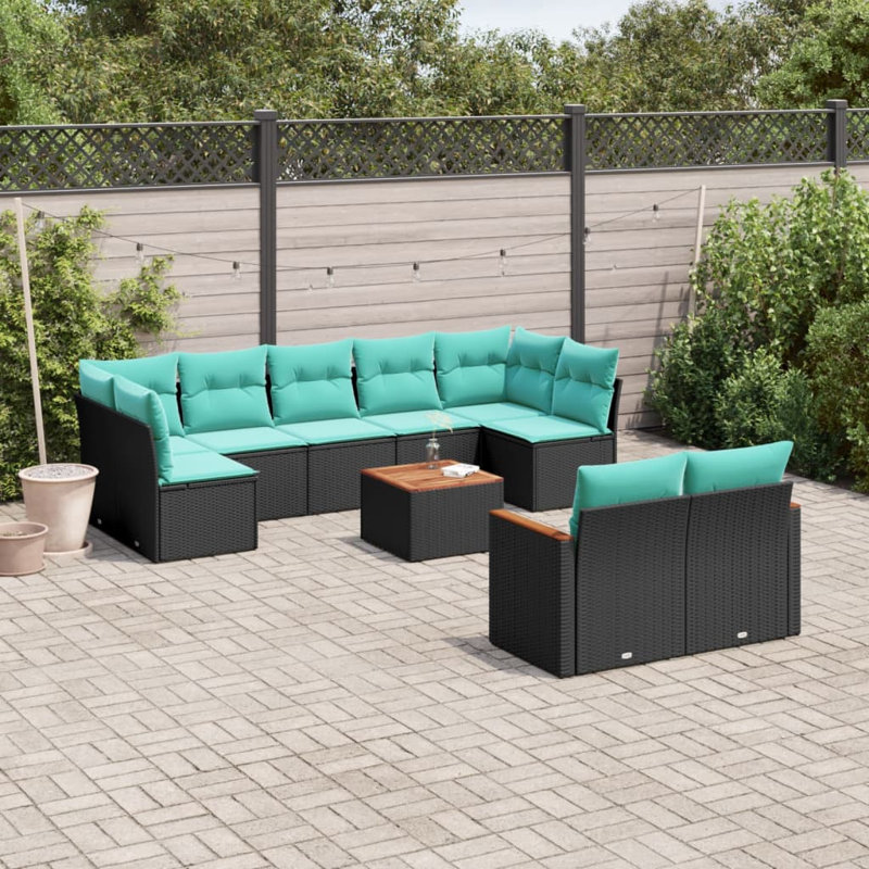  Ensemble de canapé de patio 10 pièces avec coussins en rotin de polyester noir