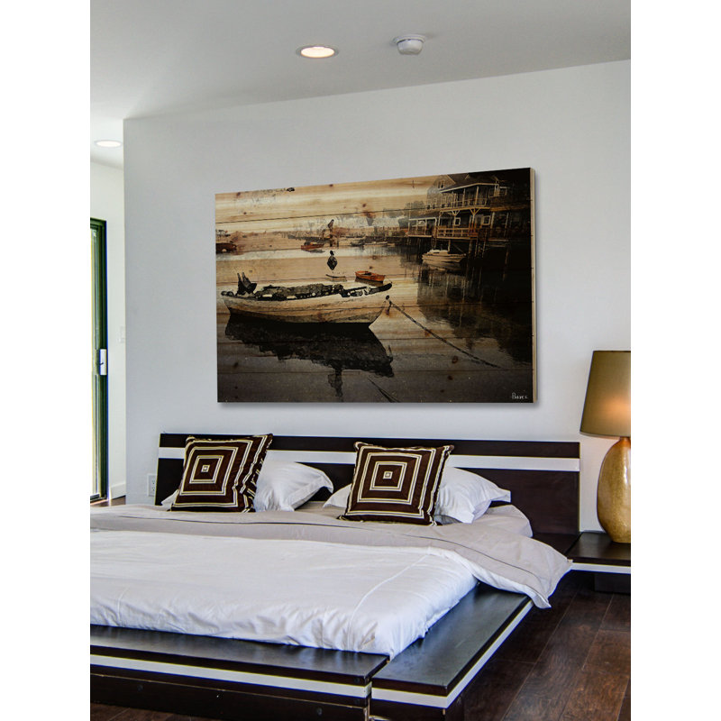 « still dock » par parvez taj,, reproduction d’art sur bois de pin naturel, 30 po x 45 po