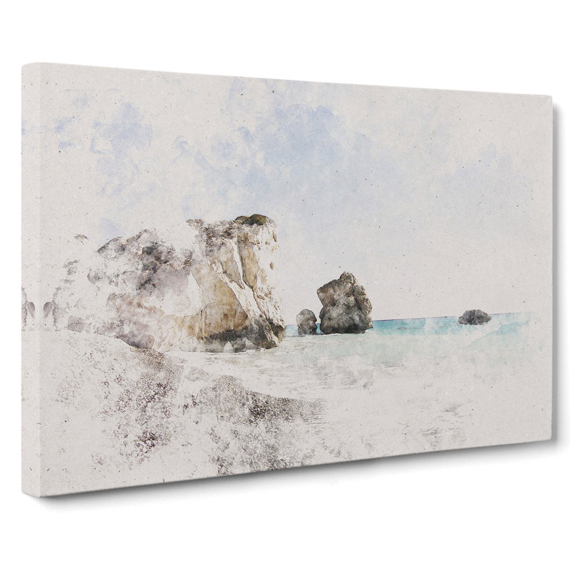 Cyprus Beach Watercolour - Wrapped Canvas, 35cm H x 50cm W x 3cm D
