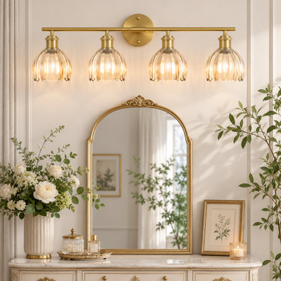 Éclairage pour salle de bain 4 lumières avec abat-jour en verre tulipe ambré, éclairage mural de salle de bain moderne pour la chambre à coucher, la cuisine et le salon