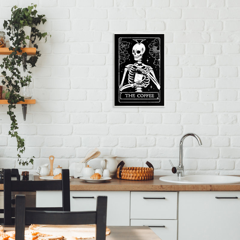 Plaque murale Tarot The Coffee Skeleton, design par EduEly Designs, H 15 po x l 10 po