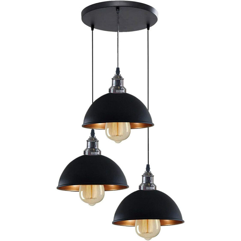 3 - Light Dome Pendant, Black Inner Gold