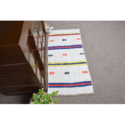 Tapis kilim en laine rétro tissé à la main à motif rayé pour couloir et décor Boho