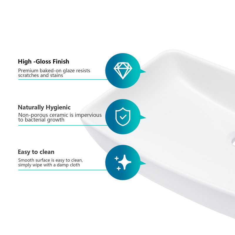 24" x 15" White Ceramic Rectangular Bathroom Vessel Sink