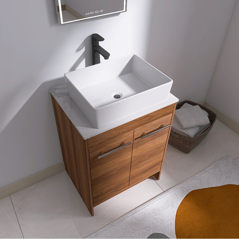  Ensemble de meuble-lavabo autoportant 24 po avec plateau en pierre frittée Aurrie, Aurrie, Rectangular, 24"