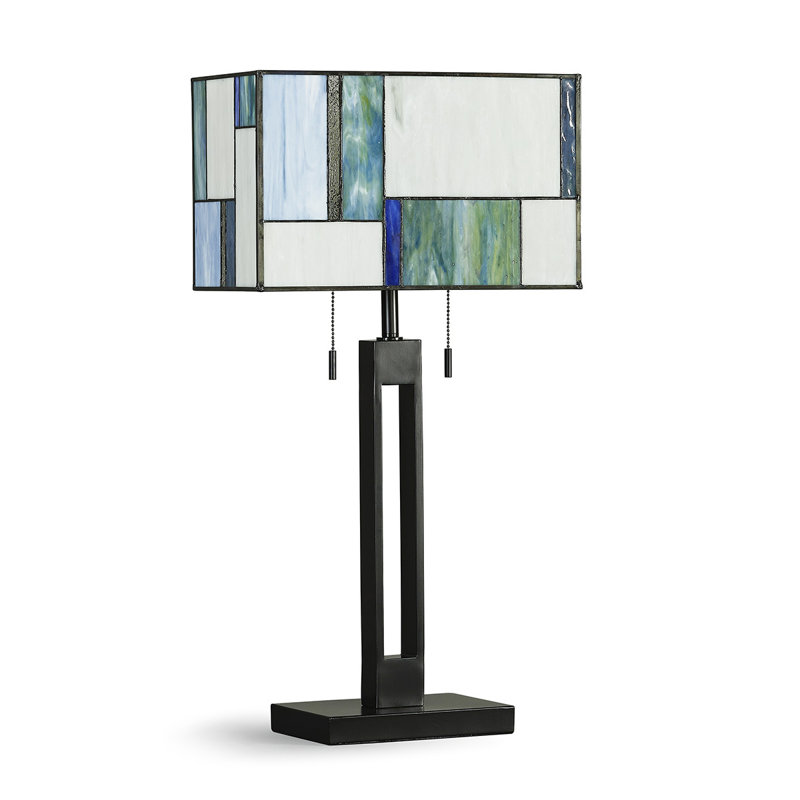 Aayush 28" H Modern Tiffany Glass Table Lamp -Cool Tone, Blue/Cream/Purple/Green