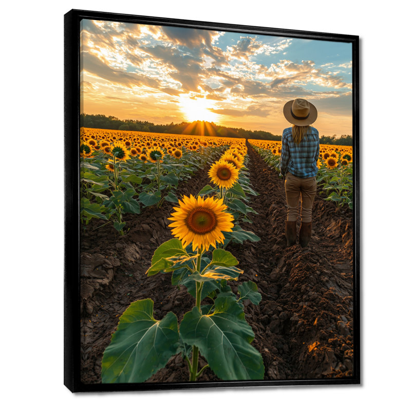 Gerritt tournesols dans le champ labouré - art mural de tournesols, H 40 po x l 30 po, Noir