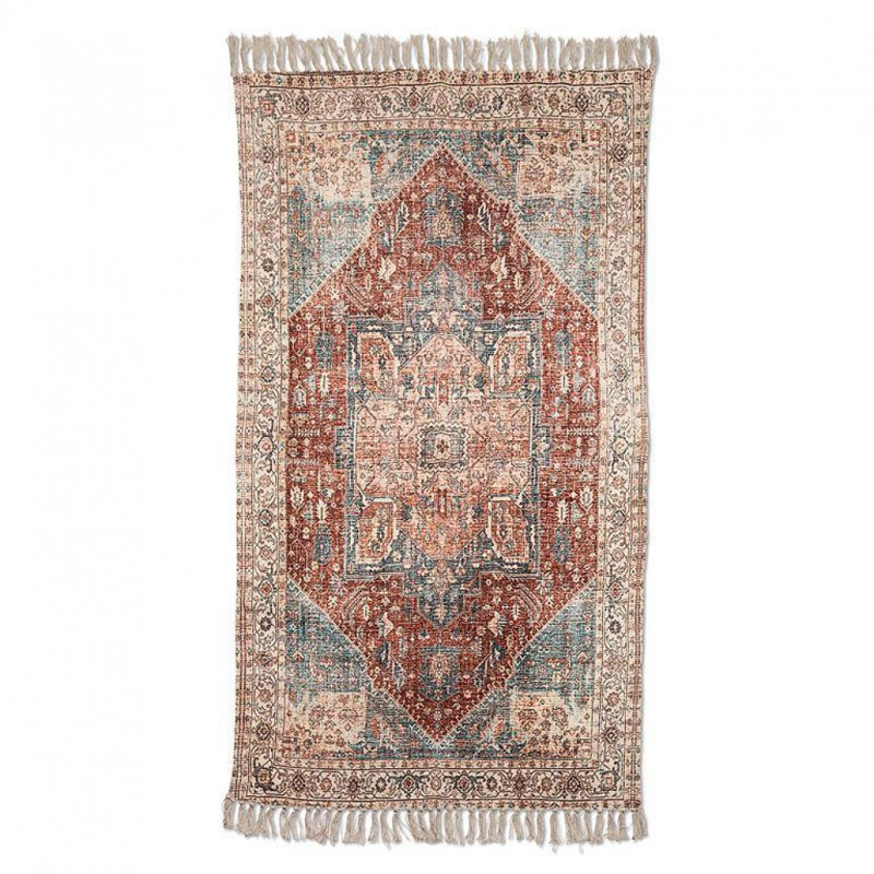Burgundy And Blue Printed Pattern Rug