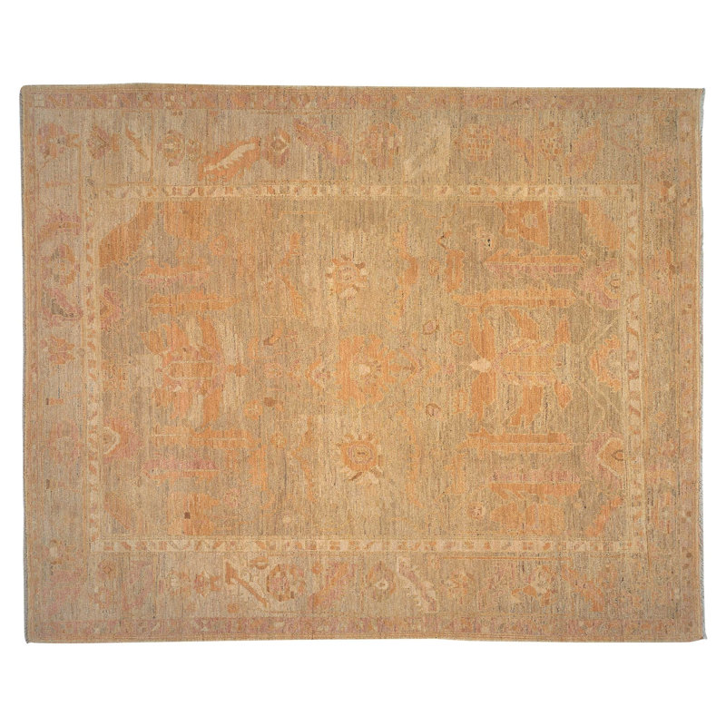 Navereh Wool Oriental Area Rug in Gold/Neutral/Taupe, Rectangle 5' x 7'
