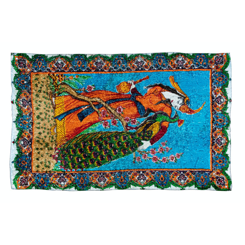51 x 81 po Suspension murale en velours rétro à motif paon coloré unique en son genre