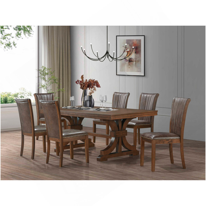 Table de salle à manger 78,74 po en bois d'hévéa rectangulaire pour 6 à 8 personnes avec base à tréteaux en bois