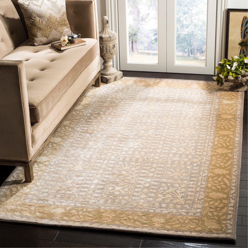 Braxtan Hand-Tufted Wool Beige Area Rug, Round 3'6"