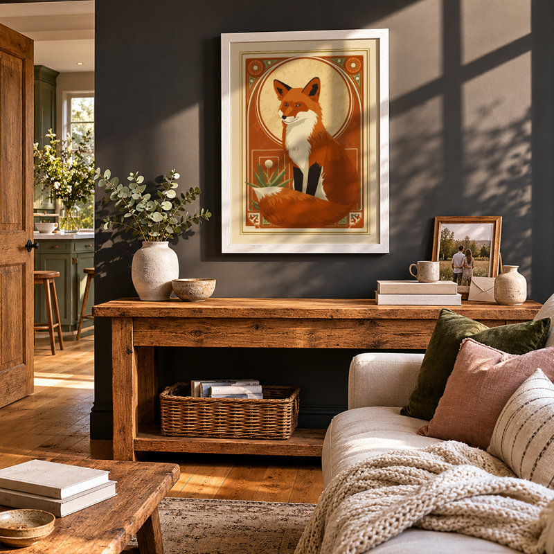 Dignified Fox in Gold Art Deco - Framed Print, A4 - 29.7 x 21.0 cm, White