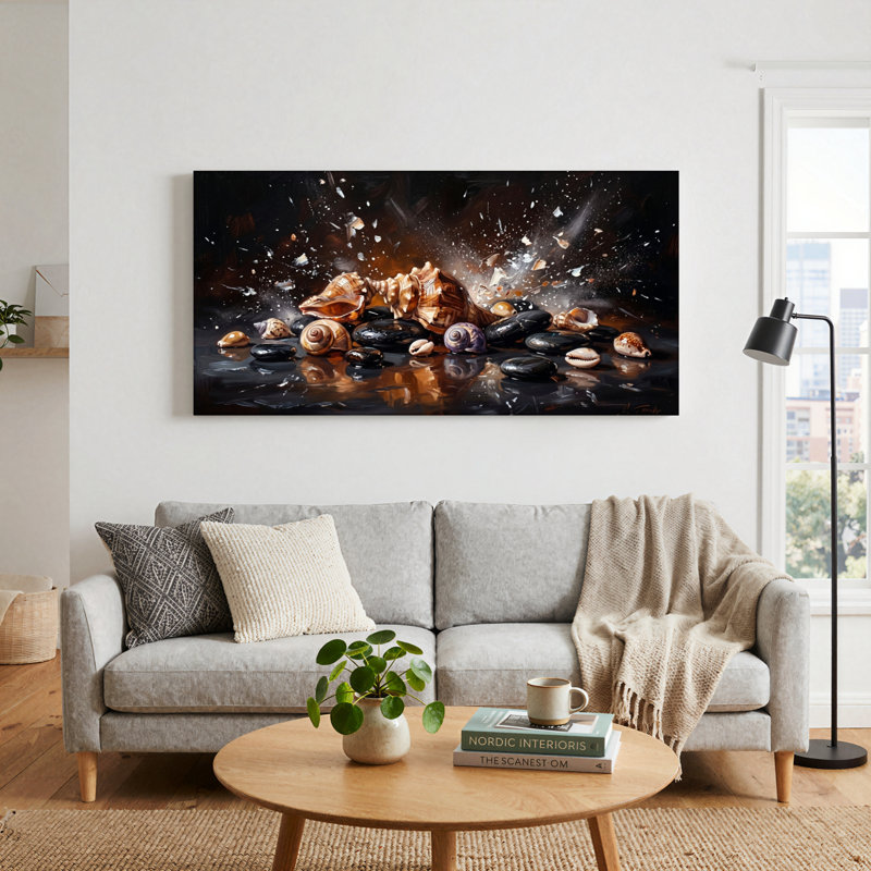 Ensemble de 1 tableau sur toile représentant une explosion d'obus, L 32 po x H 16 po, Toile tendue