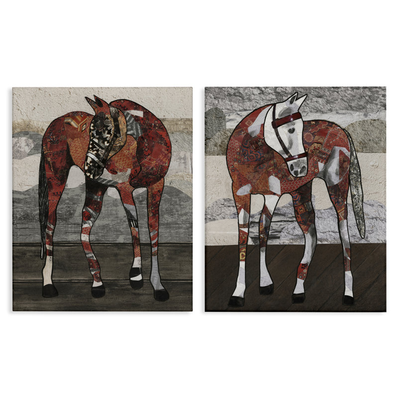 "Abstract Patchwork Horses", ensemble de 2 toiles murales par Coco Good, H 30 po x l 24 po