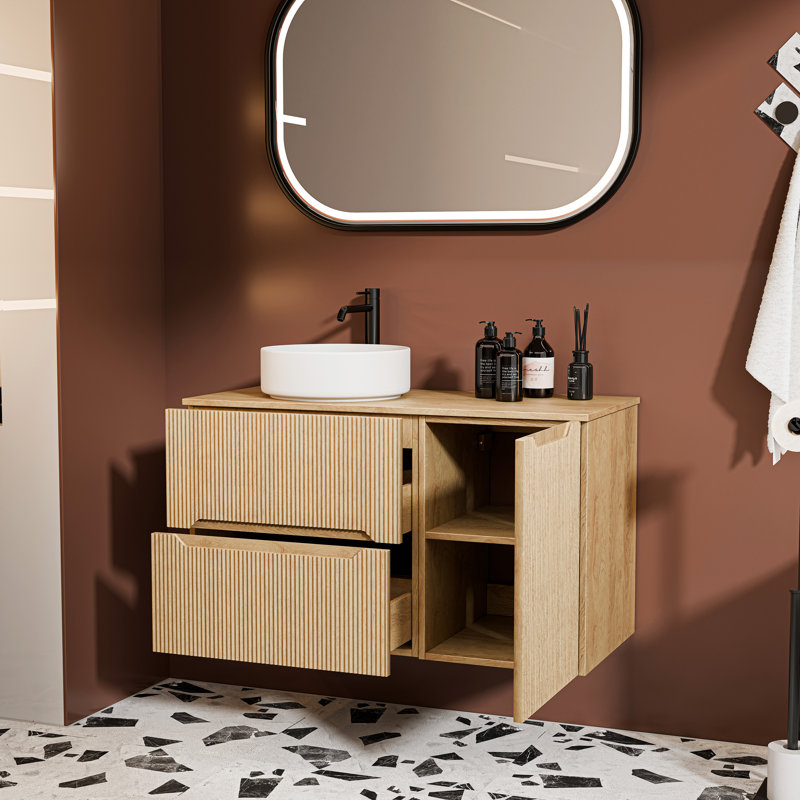 PERLA 100 cm Bathroom Cabinet with Countertop and Door Cabinet, Hickory Oak