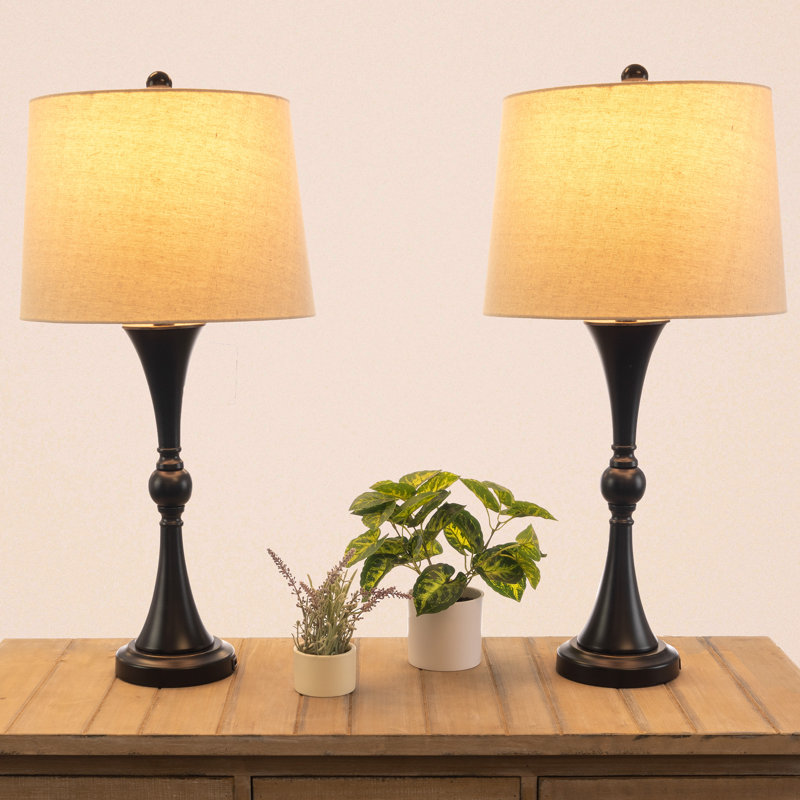 Red Barrel Studio® Table Lamps Set With USB Ports, Touch Control, and LED Bulbs, Black, Sand