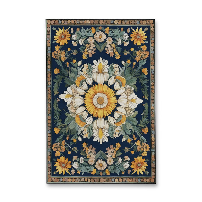 Tapis bleu tissé lavable rétro Mosso, 2'4" x 3'11"