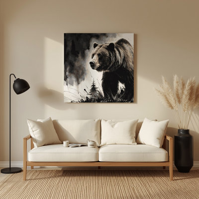 Wildlife Grizzly Bear Black Metal Wall Art
