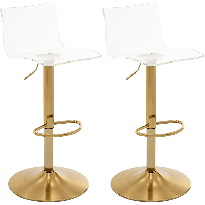 Acrylic Bar Stools, Transparent Adjustable Swivel Airlift Barstools, Counter Height Bar Chairs Set Of 2, Gold