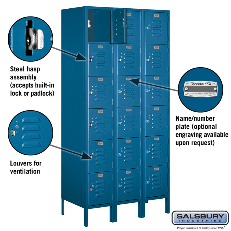Casier standard 6 niveaux et 3 rangées, H 78 po x l 12 po x P 18 po, Bleu