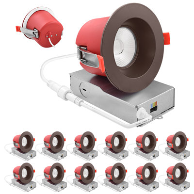 Ensemble de 12 ampoules encastrées DEL Luxrite J-Box 5CCT 2700K-5000K, 2 lumières à DEL, intensité de feu de 2 heures, 15 W, 1 000 lumens, 38 °, intensité variable, classé ETL