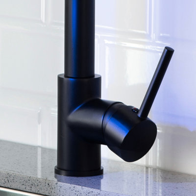 Led Commercial Kitchen Sink Faucet - Pull Down Spray Head, Black, Single Lever, Quality Craftsmanship With Brass Body, Handle, Sleek Look