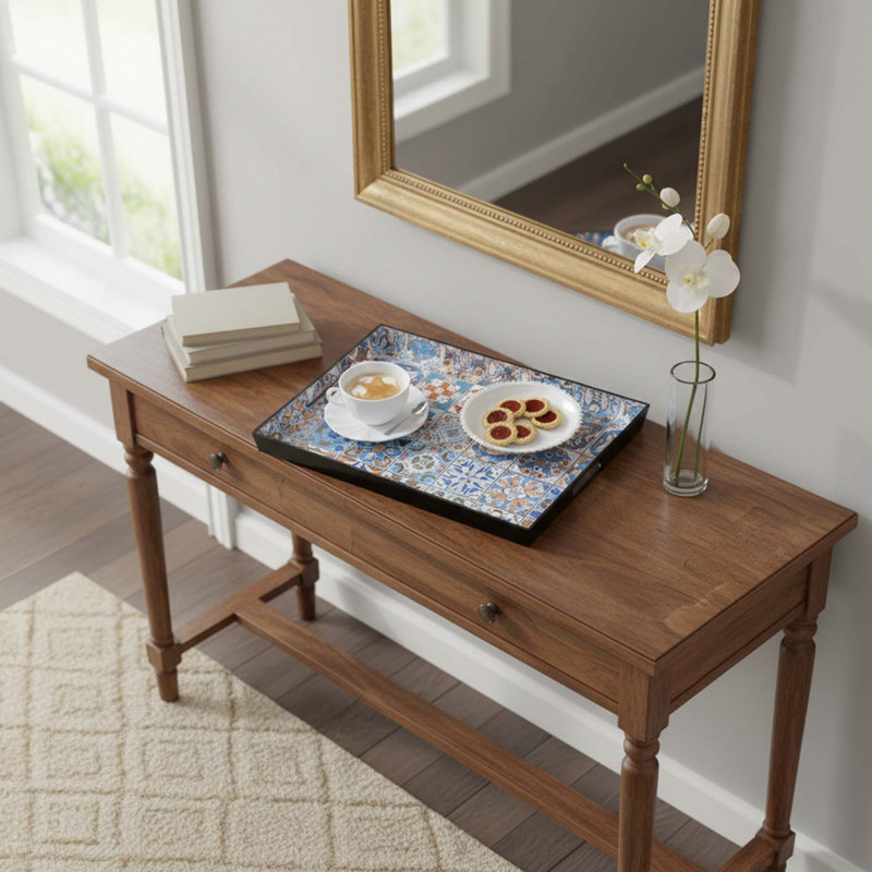 Plastic Serving Tray with Handles Spill-Proof Lightweight Organizer for Kitchen Living Room Coffee Table Home