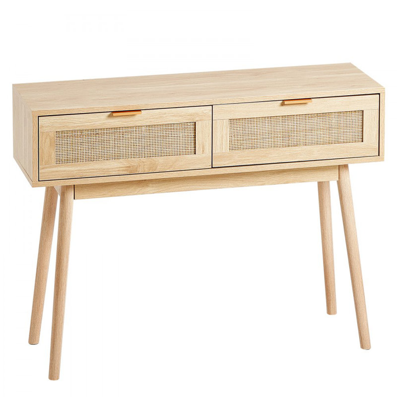Rattan Console Table with 2 Storage Drawers Rattan 39.37x11.81x29.33inch Sliding Door Natural, Rattan Entryway Table with Storage