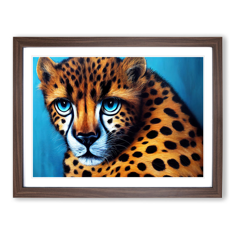 Graceful Cheetah - Single Picture Frame Print, 25cm H x 34cm W x 2cm D, Walnut Framed